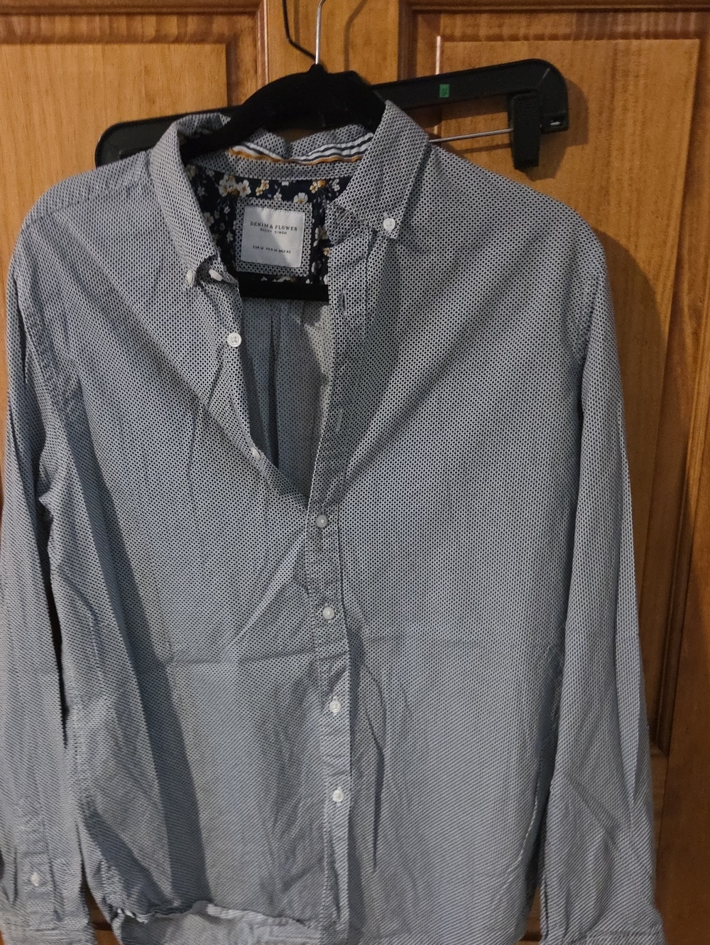 Denim And Flower Long Sleeve Dress Shirt